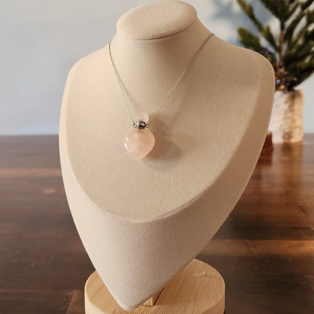 Sterling Silver Rose Quartz Heart Vial Necklace